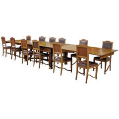 Antique Rare Set of a Table with Four Extensions and 12 Chairs, Art and Craft Period