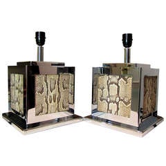 1970 Pair Of Lamp Bases In Chrome And Python