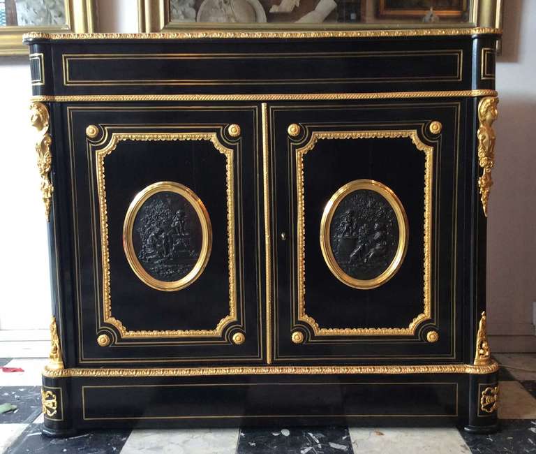 French Napoleon III Cabinet with Bronze Medallions