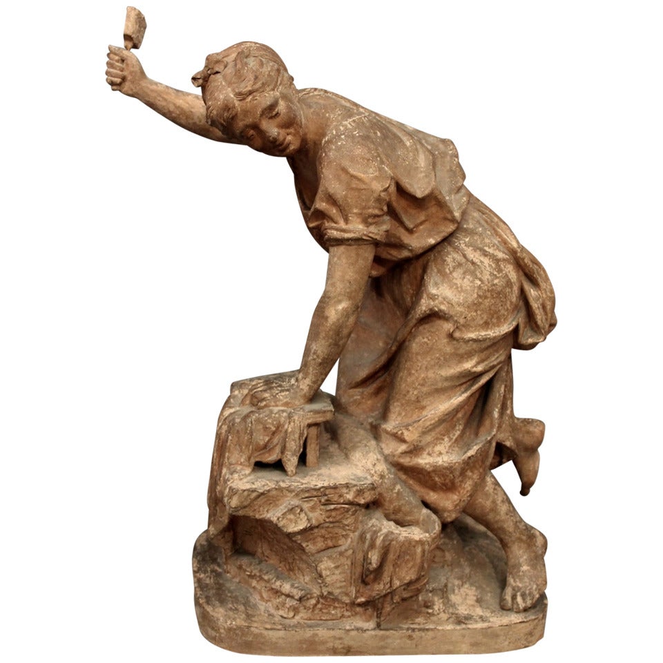"The Washer Woman", Original Terracotta, Signed and Dated 1870 For Sale