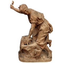 Antique "The Washer Woman", Original Terracotta, Signed and Dated 1870