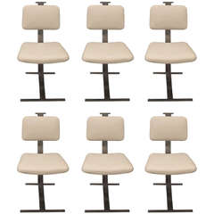 Six 1970s Italian Chairs in Chromed Metal and Cream Leather 5