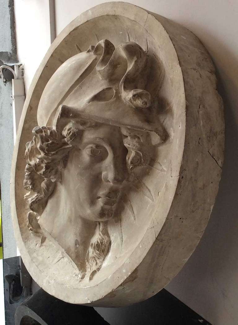 French Medallion with Head of Minerva in Plaster