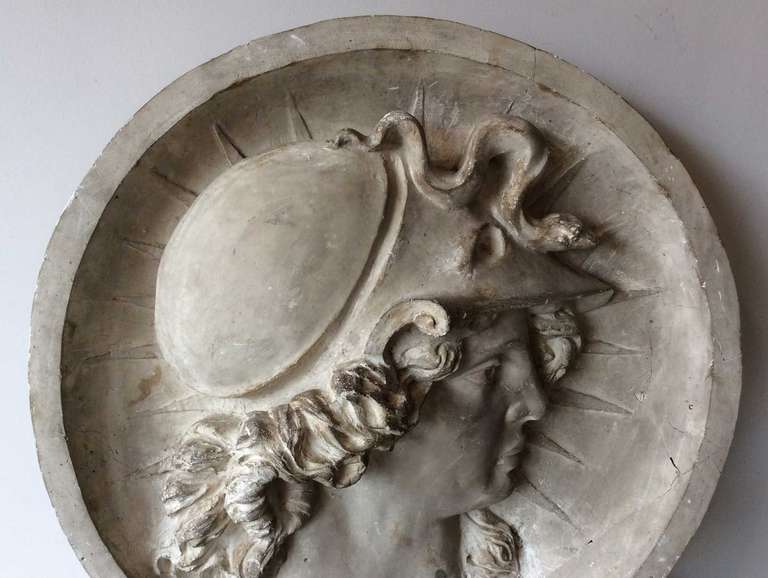 19th Century Medallion with Head of Minerva in Plaster