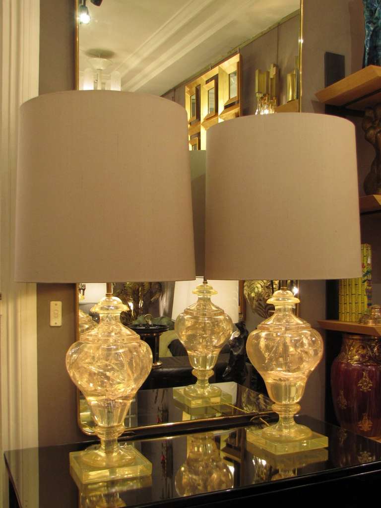 Rare Pair of Original Table Lamps in Fractal Resin by Pierre Giraudon 1