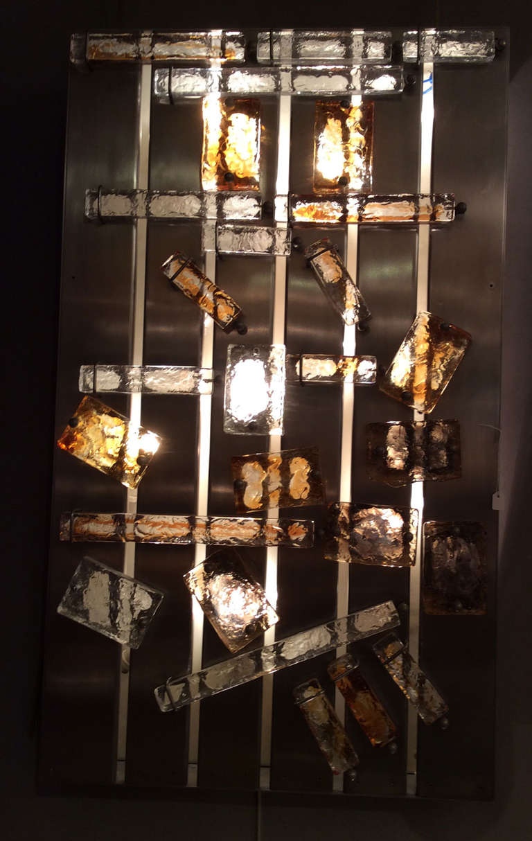 Late 20th Century Large 1970's Lighting Panel with Mazzega Glass Pieces For Sale
