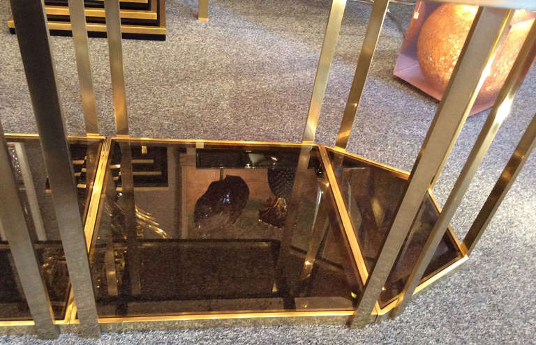 Late 20th Century Beautiful 1970's Dining Table in brass and beveled smoked glass