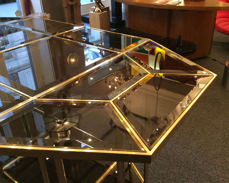 Beautiful 1970's Dining Table in brass and beveled smoked glass 3