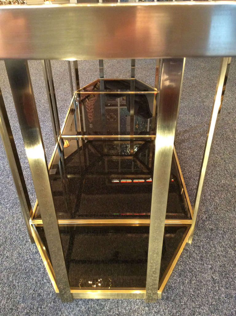 Beautiful 1970's Dining Table in brass and beveled smoked glass 2