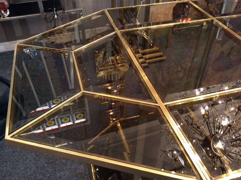 Beautiful 1970's Dining Table in brass and beveled smoked glass 4
