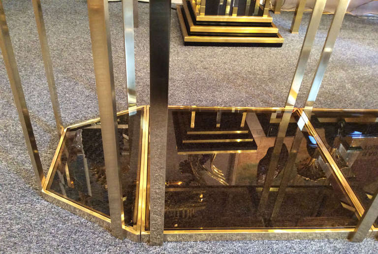 Brass Beautiful 1970's Dining Table in brass and beveled smoked glass