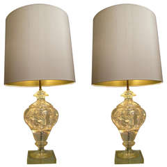 Rare Pair of Original Table Lamps in Fractal Resin by Pierre Giraudon