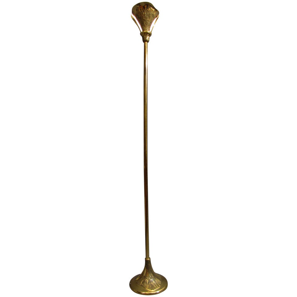 Large 1970-1980's floor lamp in bronze, representing a flower keyed alike. For Sale