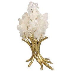 1970's table lamp like a tree in worked brass and gypsum