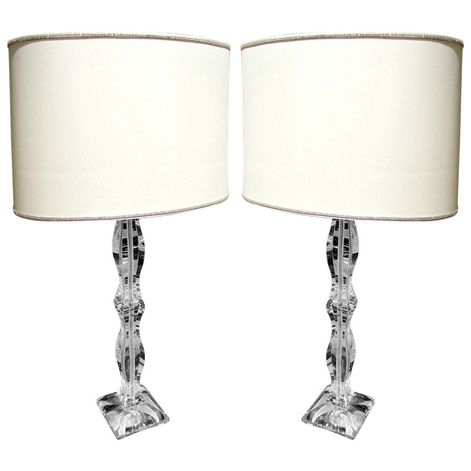 Elegant pair of crystal lamps with contemporary lampshades