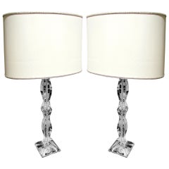 Elegant pair of crystal lamps with contemporary lampshades