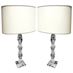 Elegant pair of crystal lamps with contemporary lampshades