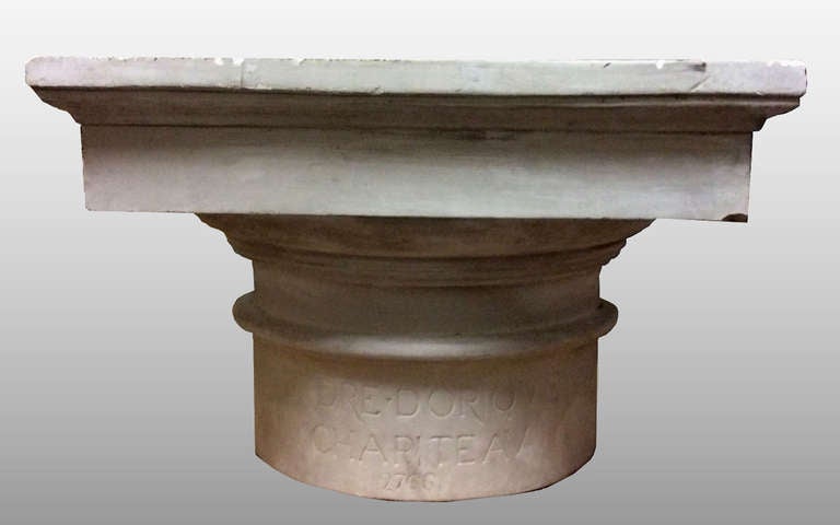 Beautiful and rare collection of plaster casts, models from a school of fine arts, late nineteenth century, France.

Doric capital with inscriptions and stamp.
Diameter of column is 15.67 in.
