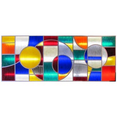 Large 1970s Lighting Panel In Iron And Worked Colored Resin