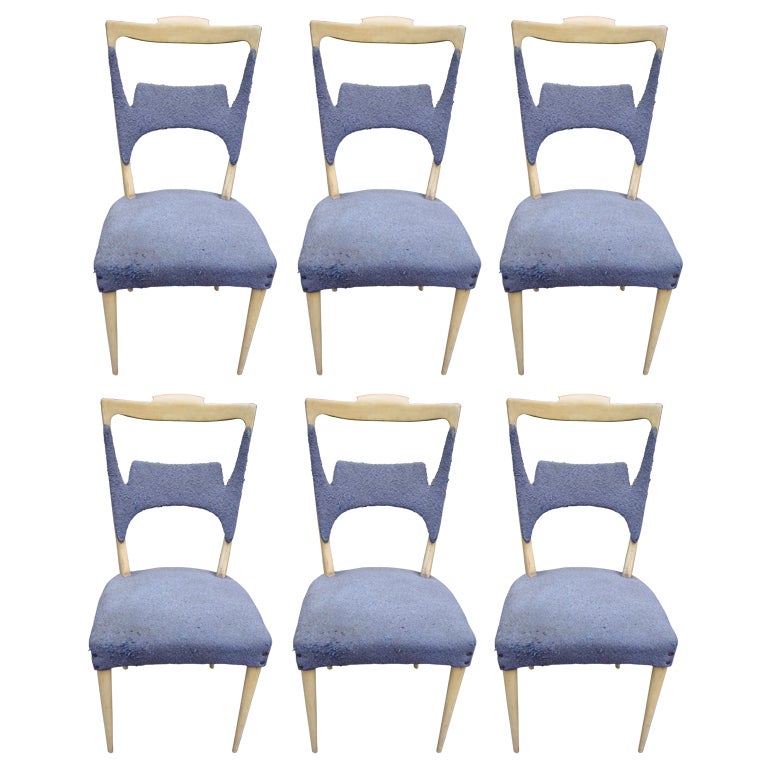 A Rare Set of 6 Sycamore Dining Chairs by Melchiorre Bega
