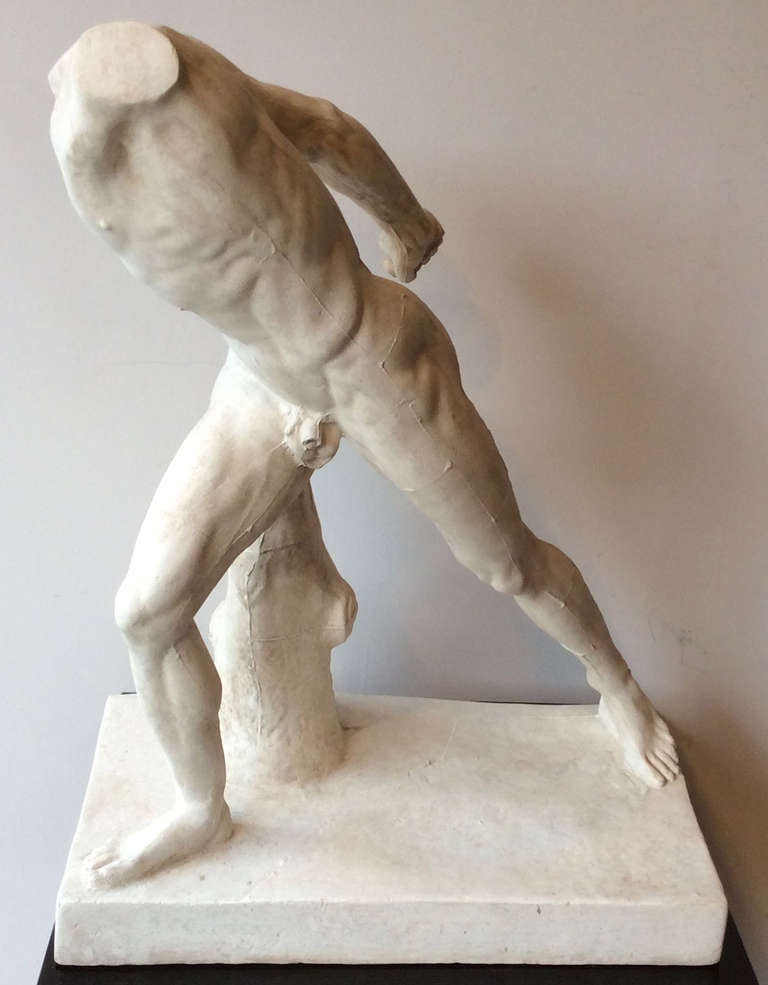 Beautiful and rare collection of plaster casts, models from a school of fine arts, late nineteenth century, France.

Male athlete body in stretching position.