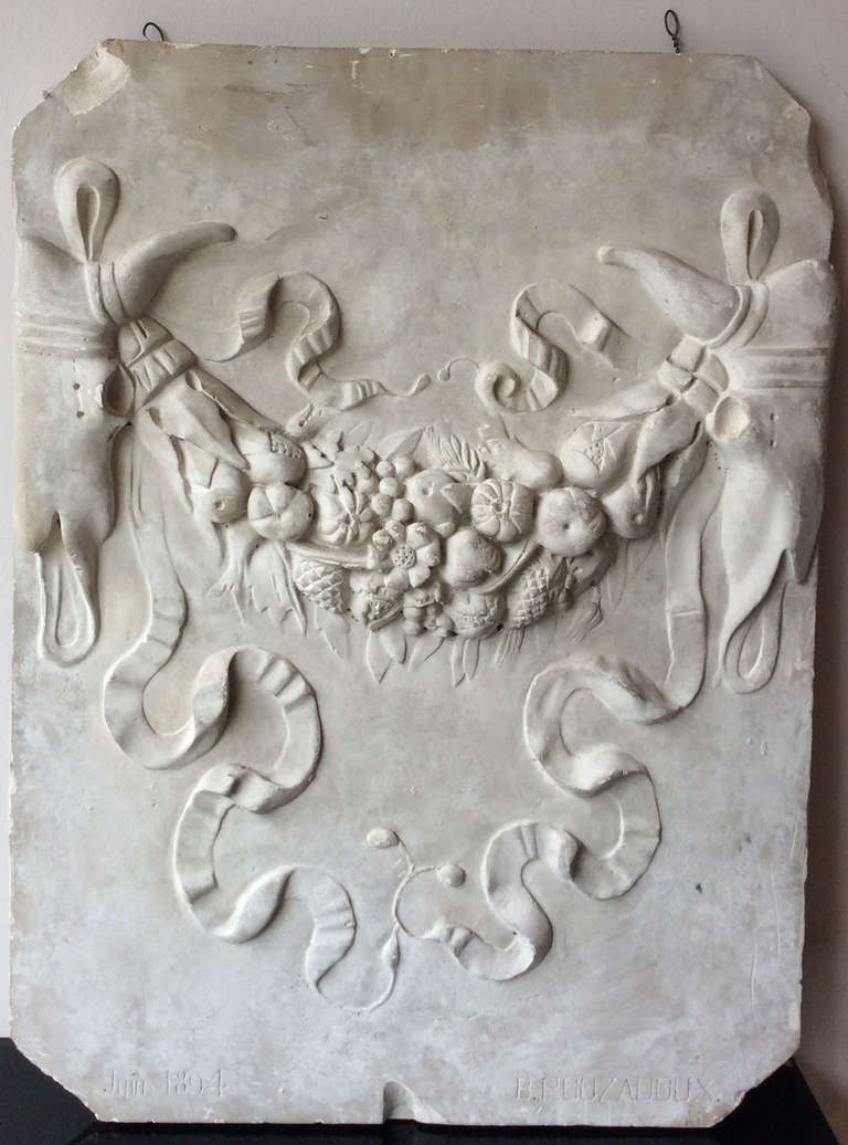 French Model of Garland with Fruits and Ribbons in Plaster