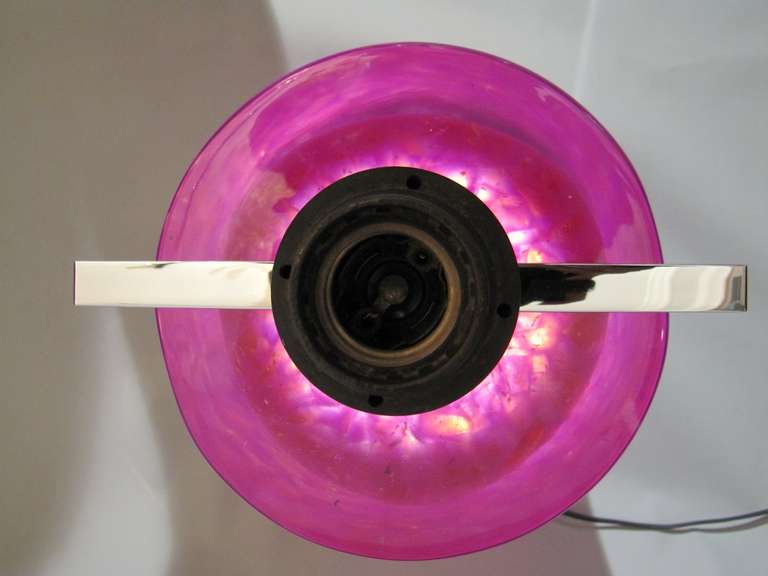 Two Large Lighting Lamp Bases in Dark Pink Resin and Chromed Metal For Sale 1