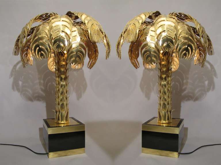Two 1970s Palm Tree Table Lamps by Maison Jansen