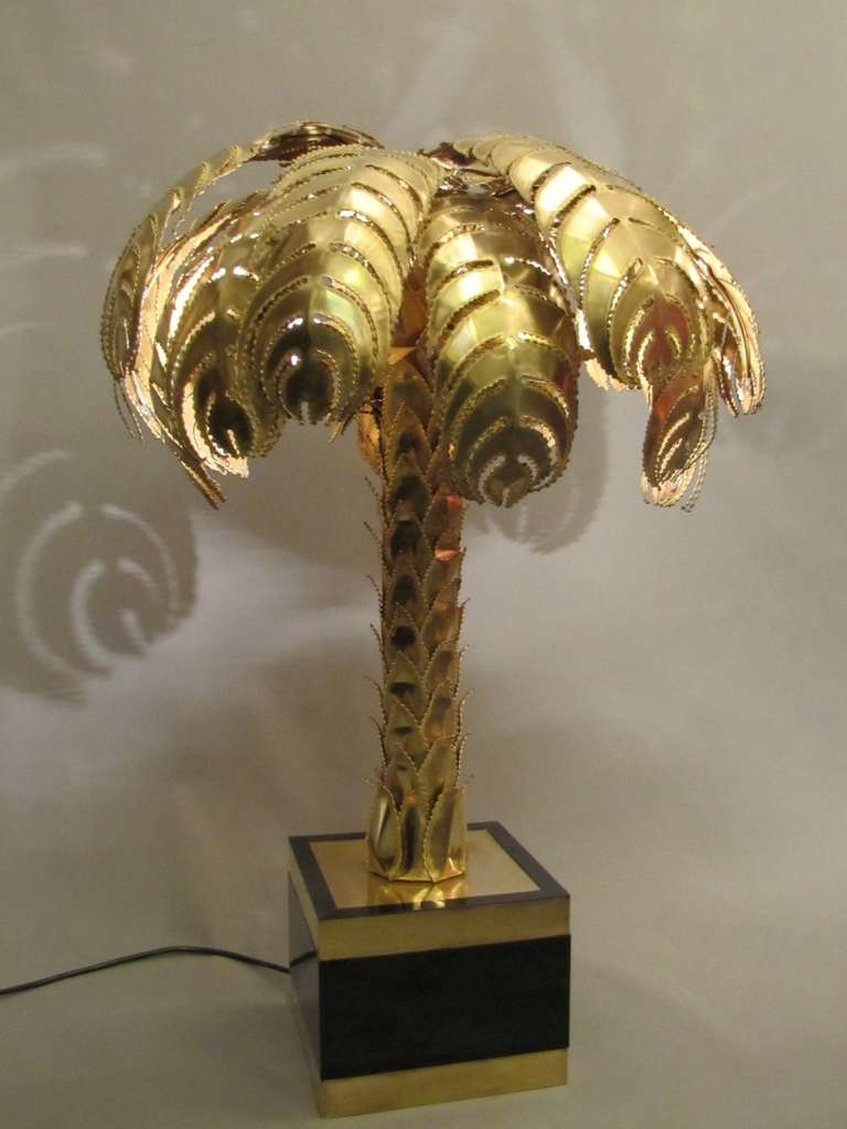French Two 1970s Palm Tree Table Lamps by Maison Jansen