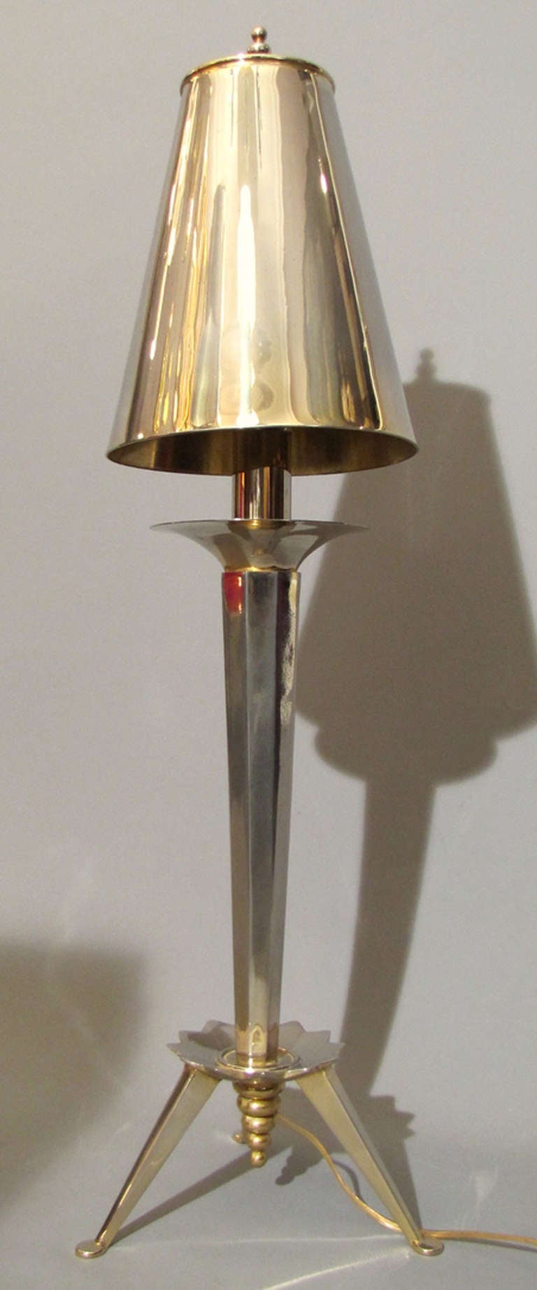 Gilt Nice Pair of 1980s Table Lamps in Gilded and Silvered Metal