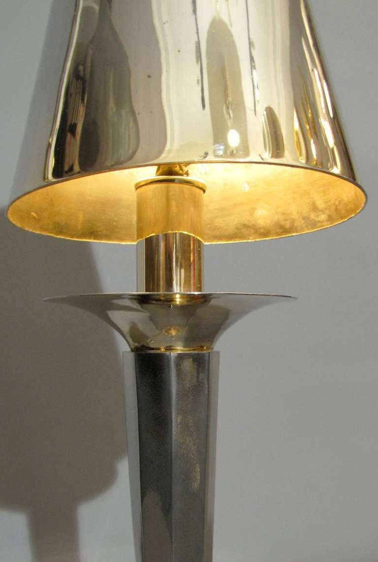 Nice Pair of 1980s Table Lamps in Gilded and Silvered Metal 3