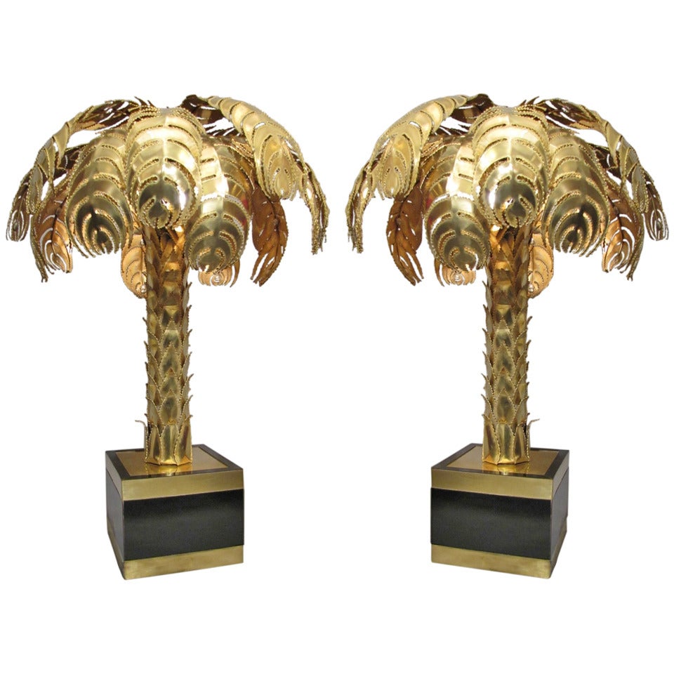 Two 1970s Palm Tree Table Lamps by Maison Jansen