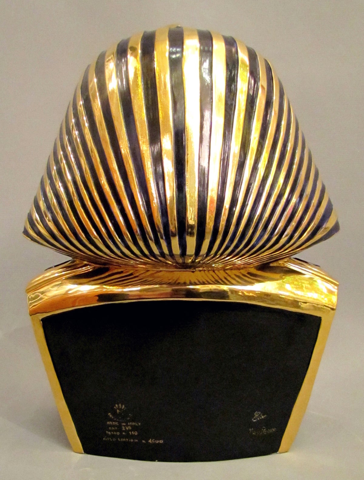 Italian 1970s Pharaoh Bust, Capodimonte Enameled Porcelain, Gilded in 24-Carat Gold