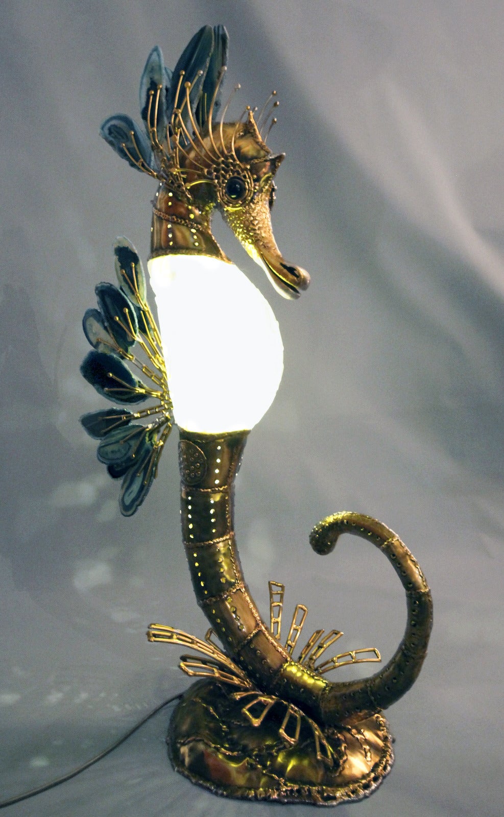 French Illuminated Seahorse Sculpture by Richard Faure