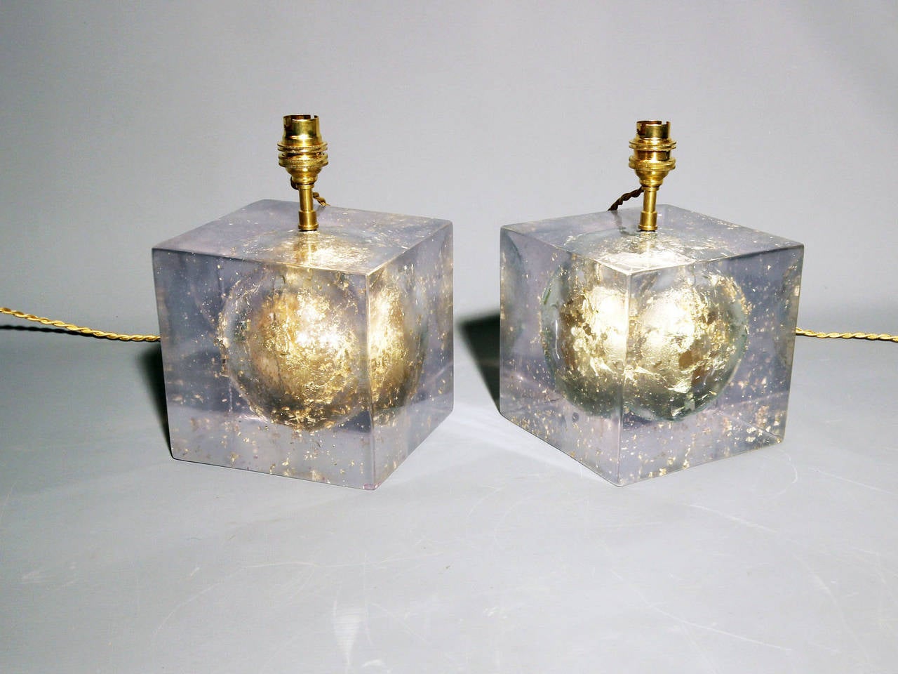 Pair of 1970s Resin and Gold Leaf Table Lamps 3