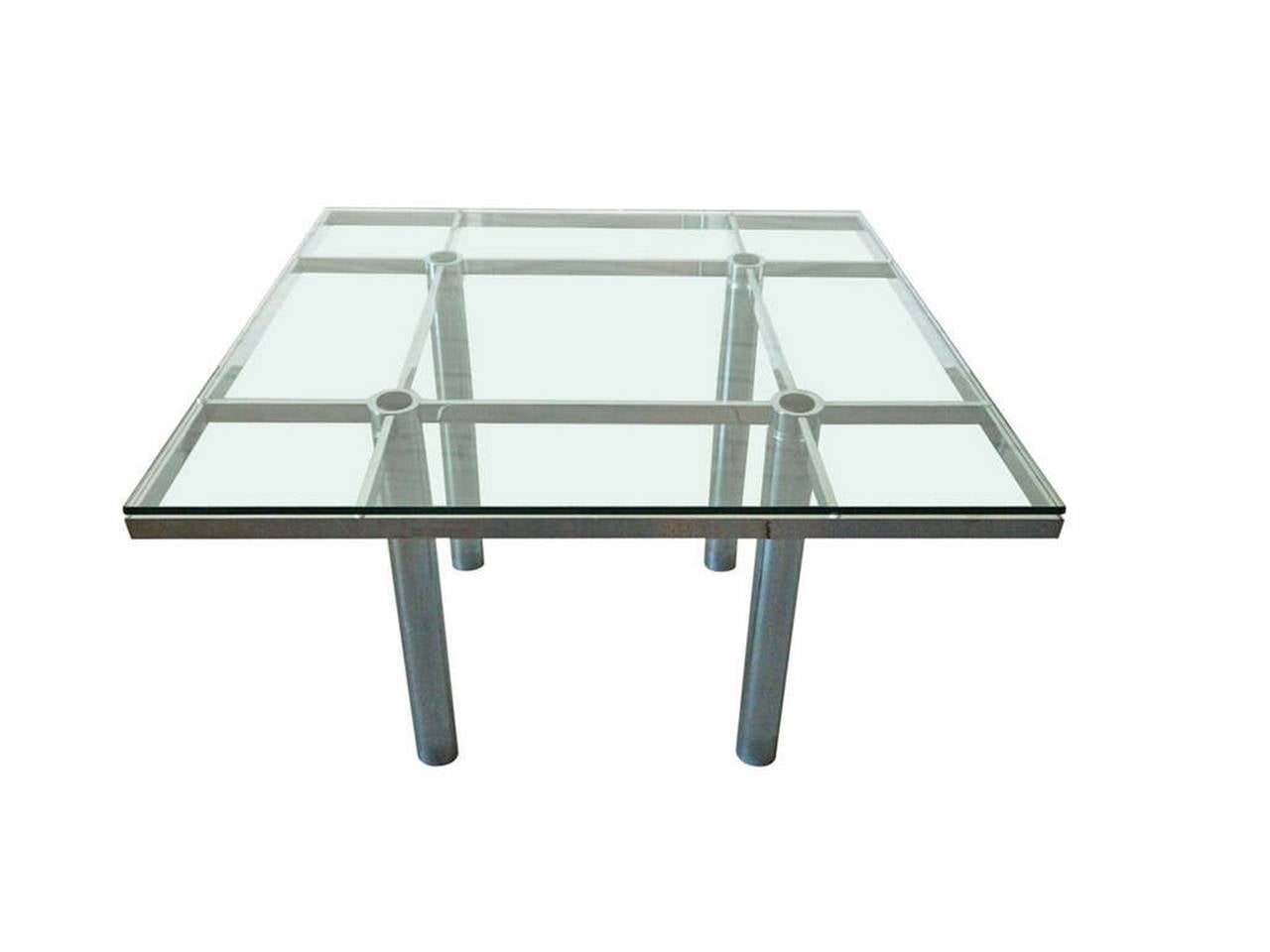 Tobia Scarpa for Gavina chrome and glass top dining or conference table, called the 