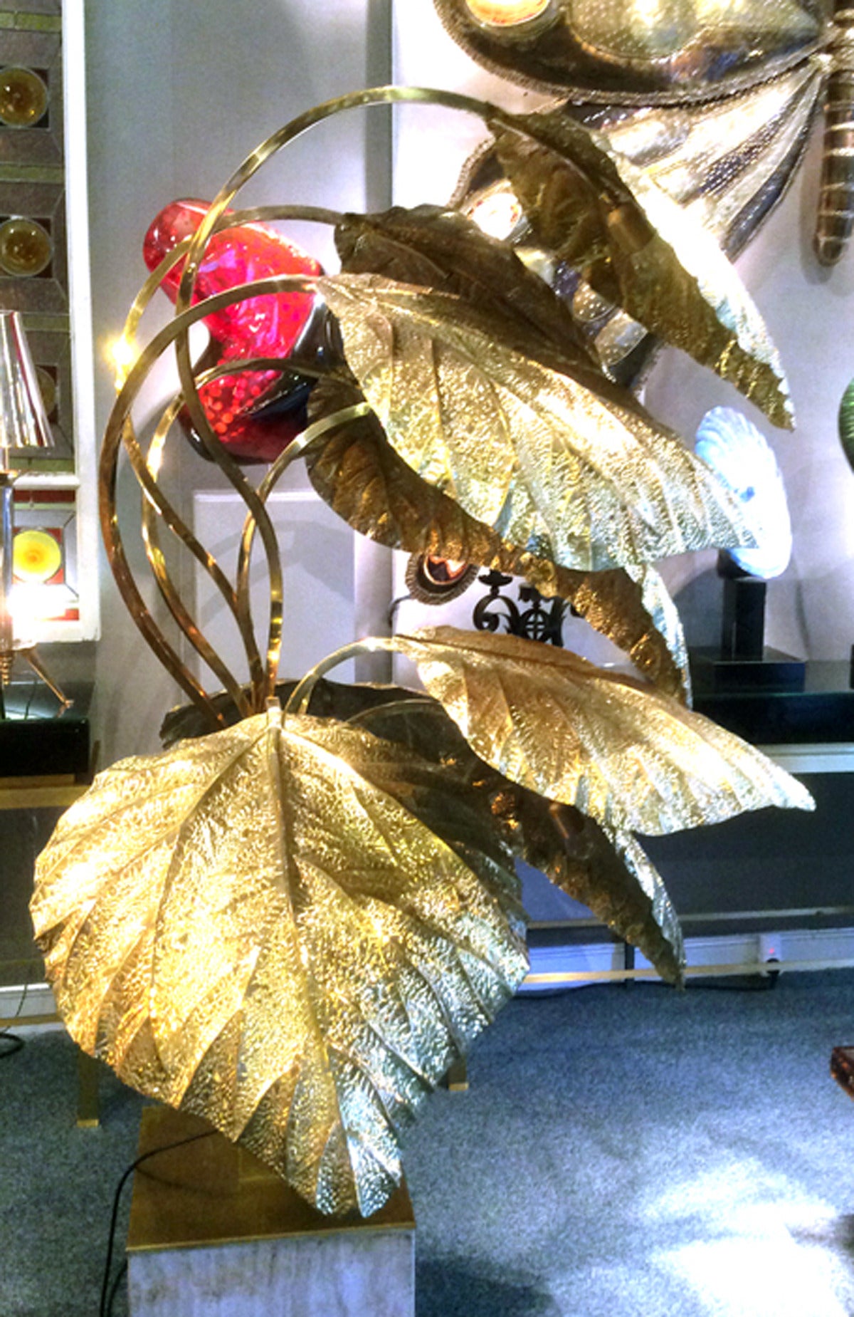 Impressive Bright Plant in Worked Brass, in the Taste of Tommaso Barbi 4