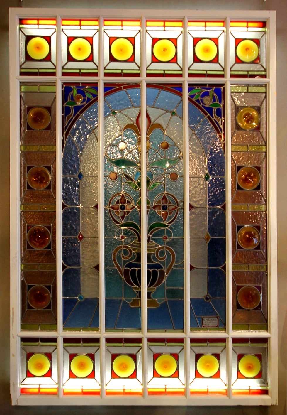 20th Century Stained glass panel by Carlo Pizzagalli, circa 1900