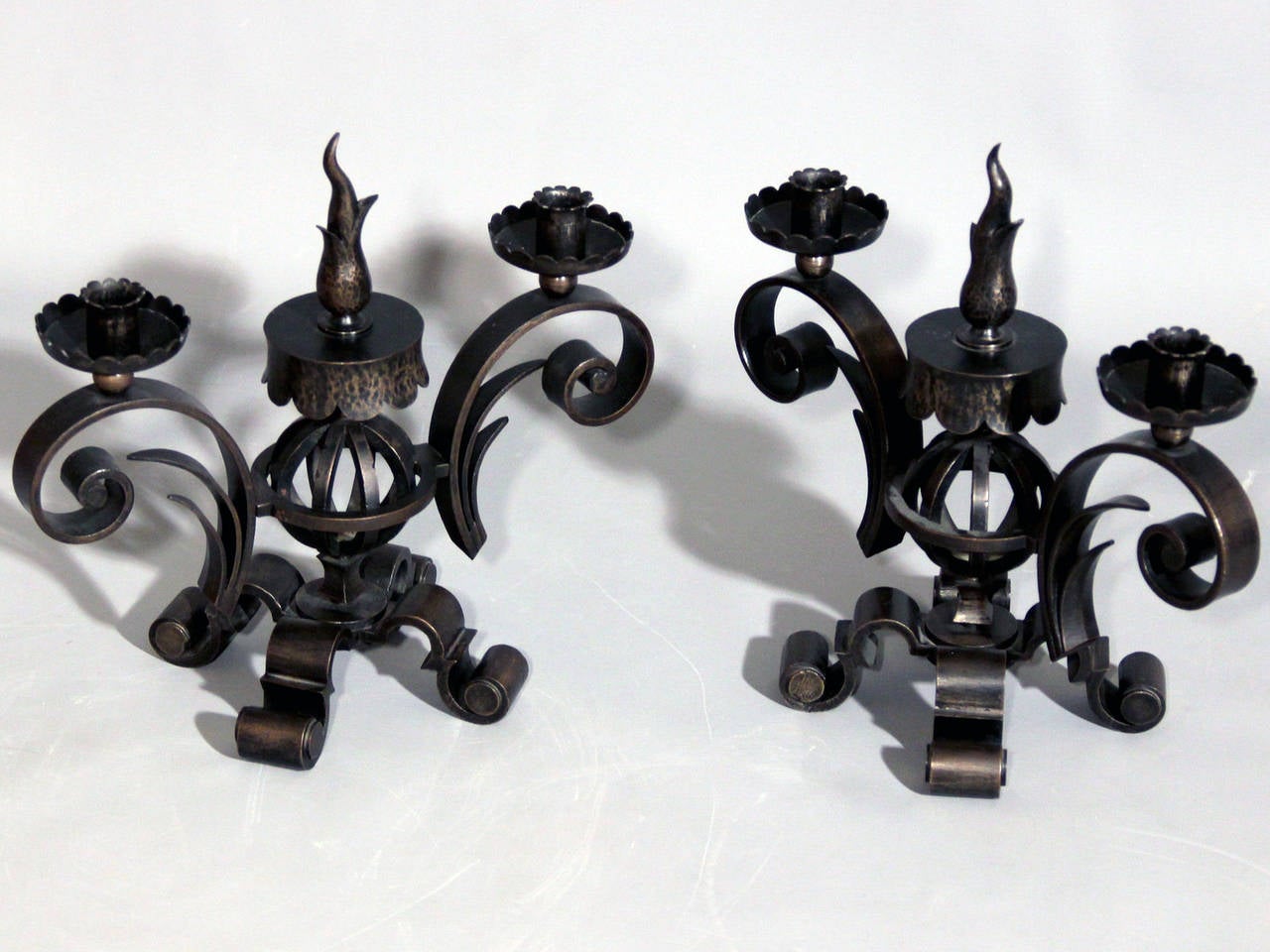 Elegant Pair of Wrought Iron Chandeliers by Gilbert Poillerat, circa 1940