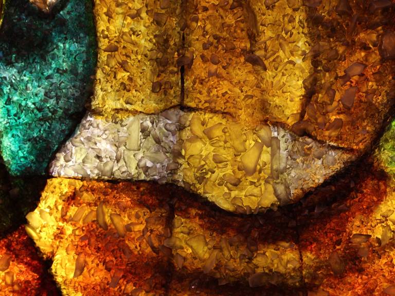 Panel iluminado de resina de los años 70 con marco de roble finales del siglo XX en venta