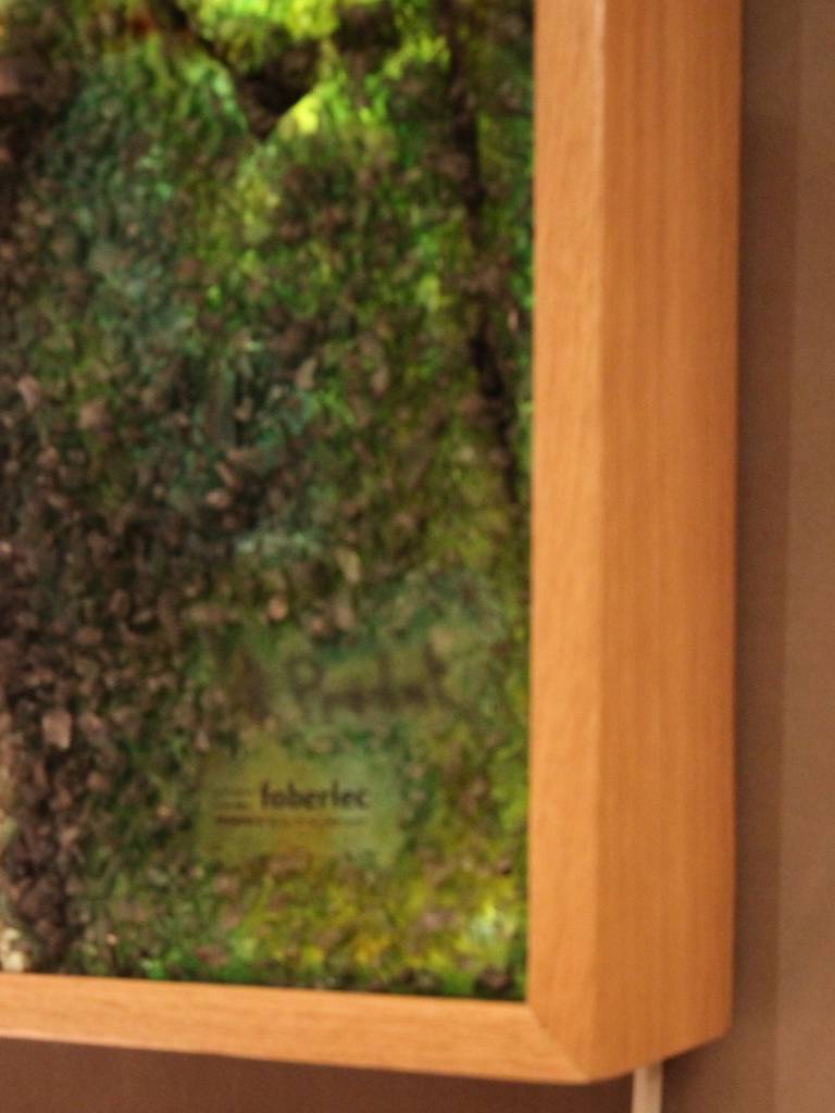 Français Panneau en résine éclairé des années 1970 avec cadre en chêne en vente