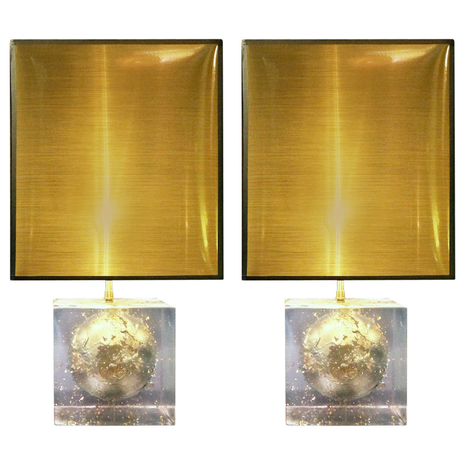 Pair of 1970s Resin and Gold Leaf Table Lamps