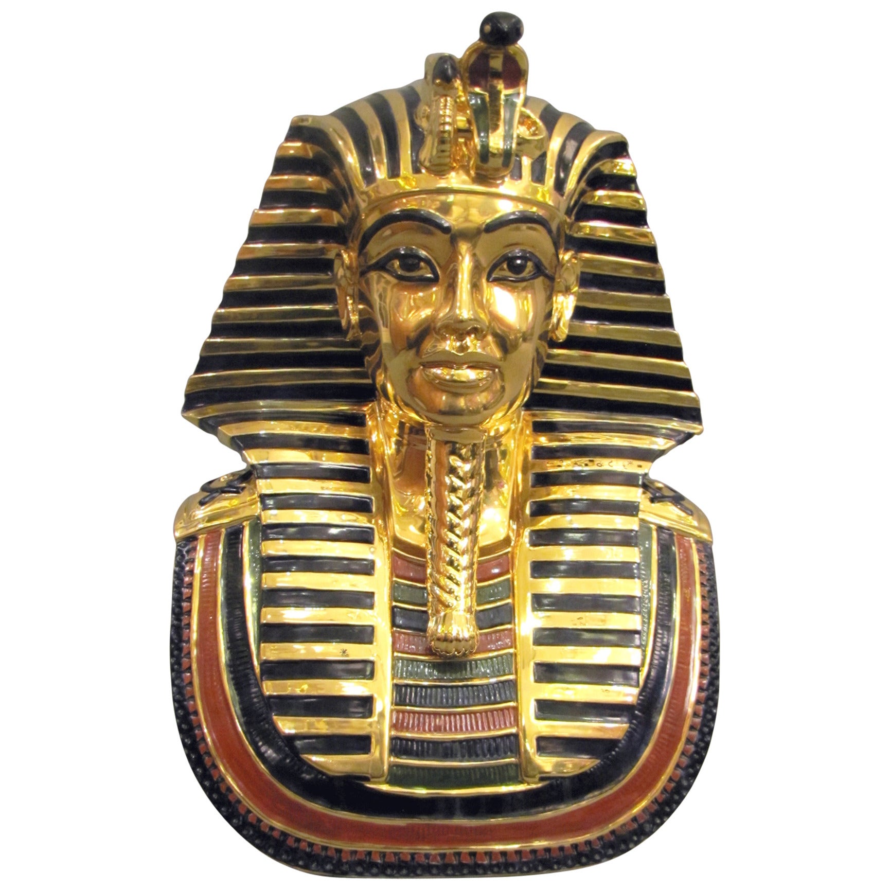 1970s Pharaoh Bust, Capodimonte Enameled Porcelain, Gilded in 24-Carat Gold