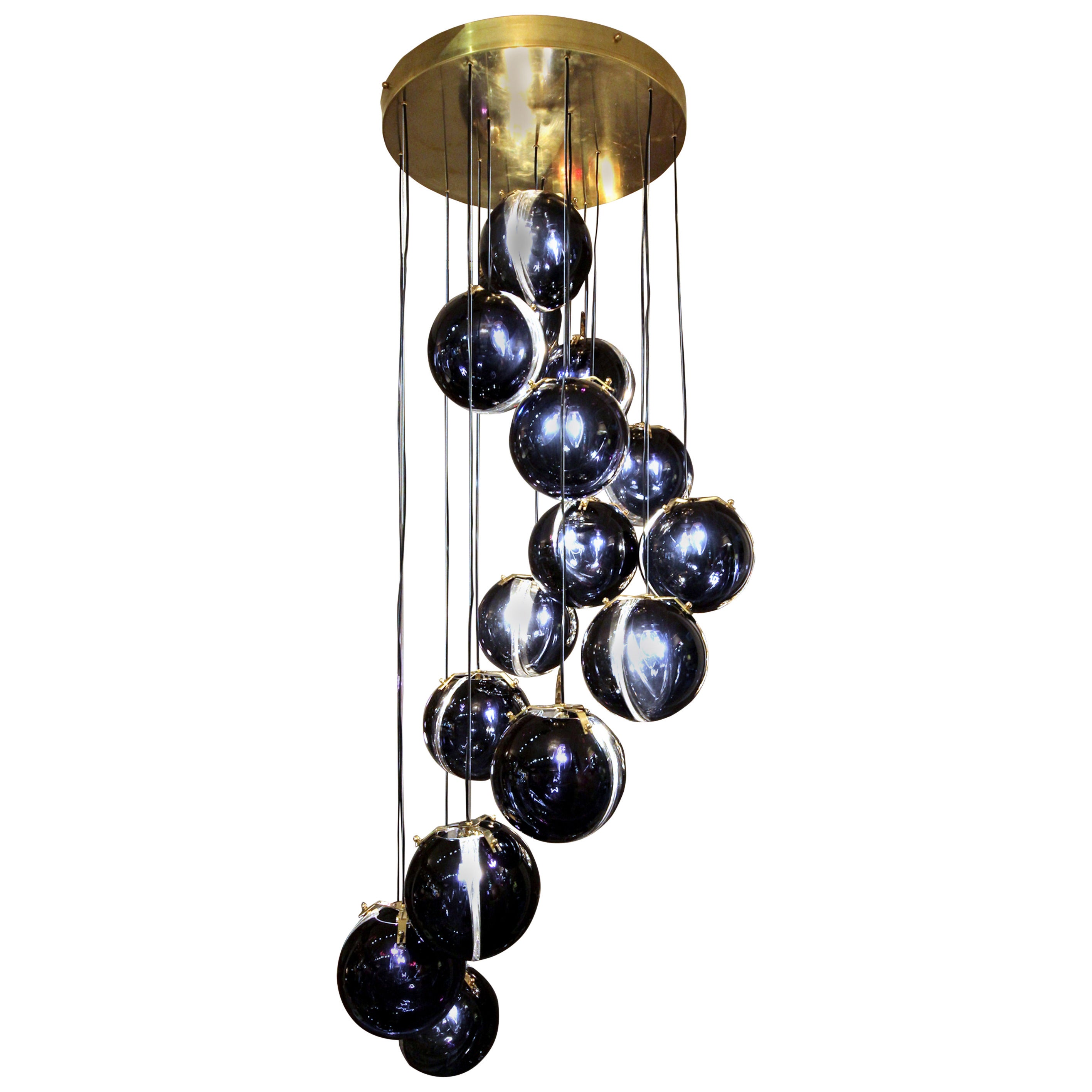 1970s Murano Chandelier with 16 Blue Glass Globes
