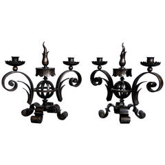 Elegant Pair of Wrought Iron Chandeliers by Gilbert Poillerat, circa 1940