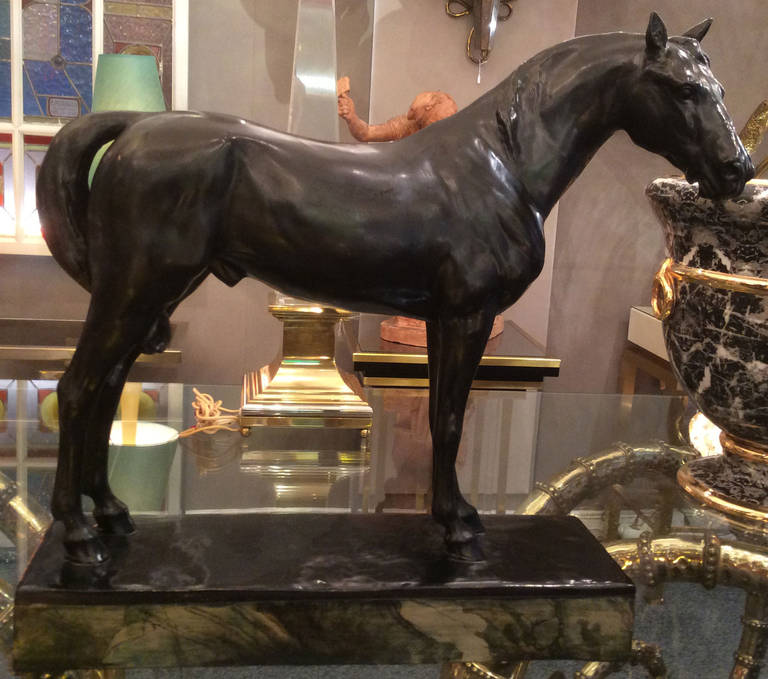 Big Horse in Polychrome Terracotta Signed Lavergne, Manufactured by Goldscheider