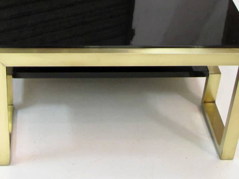 Late 20th Century Nice 1970s Coffee Table in Brass and Black Lacquer