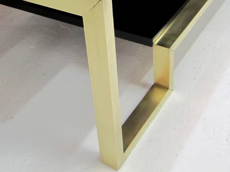 Nice 1970s Coffee Table in Brass and Black Lacquer 1