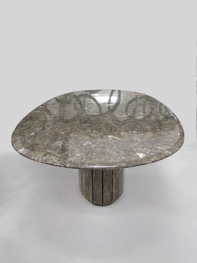 French Rare 1970s Oval Dining Table in Marcasite Plating and Resin