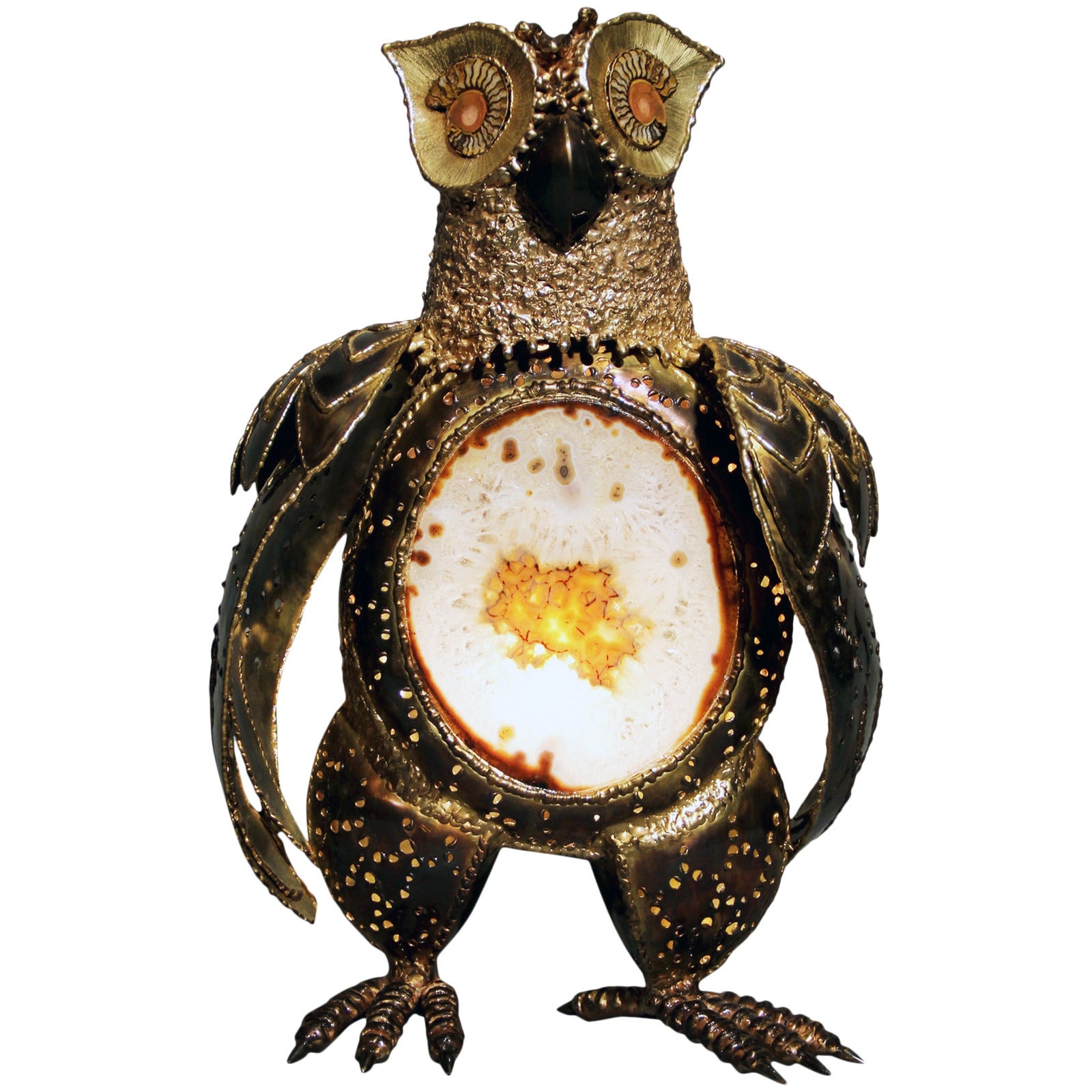Luminous Sculpture "Owl" by Richard Faure For Sale